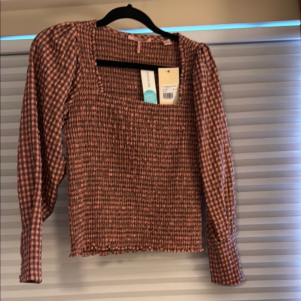 Gingham Smocked Top - Brown